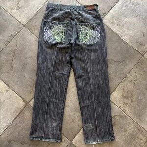 Y2K Risk Denim Baggy Skater Jeans Mens 34x34 (Fits 33x31) Black Grunge Hip-Hop